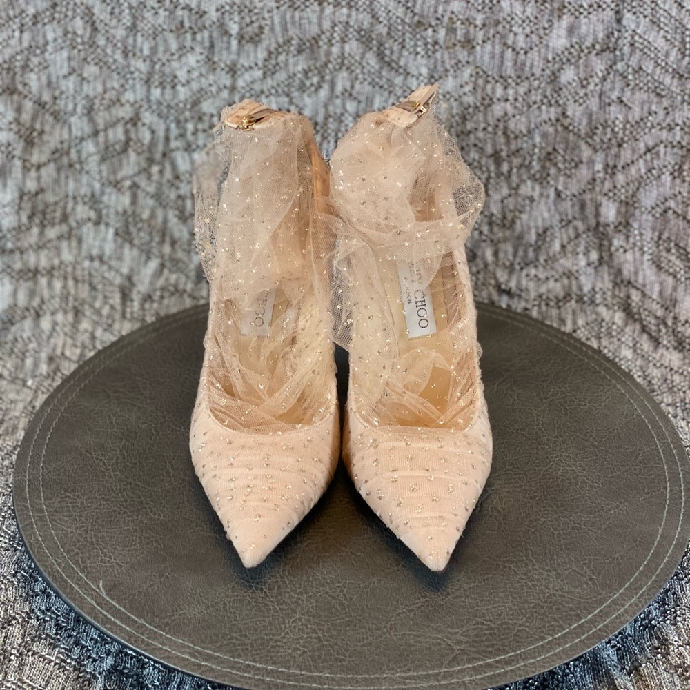 Jimmy Choo Lavish 100 Heels New 37 glitter tulle - Picture 6 of 14